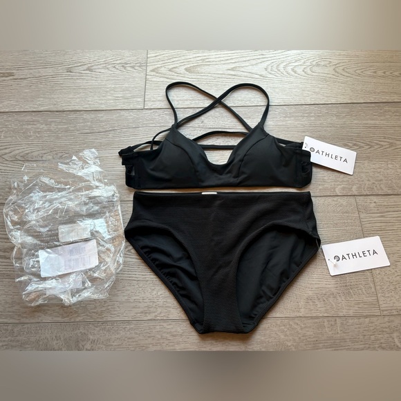 Athleta Triangle Bikini Top Size Small & Clean Full Pique Swim Bottoms Size Med - Picture 1 of 6